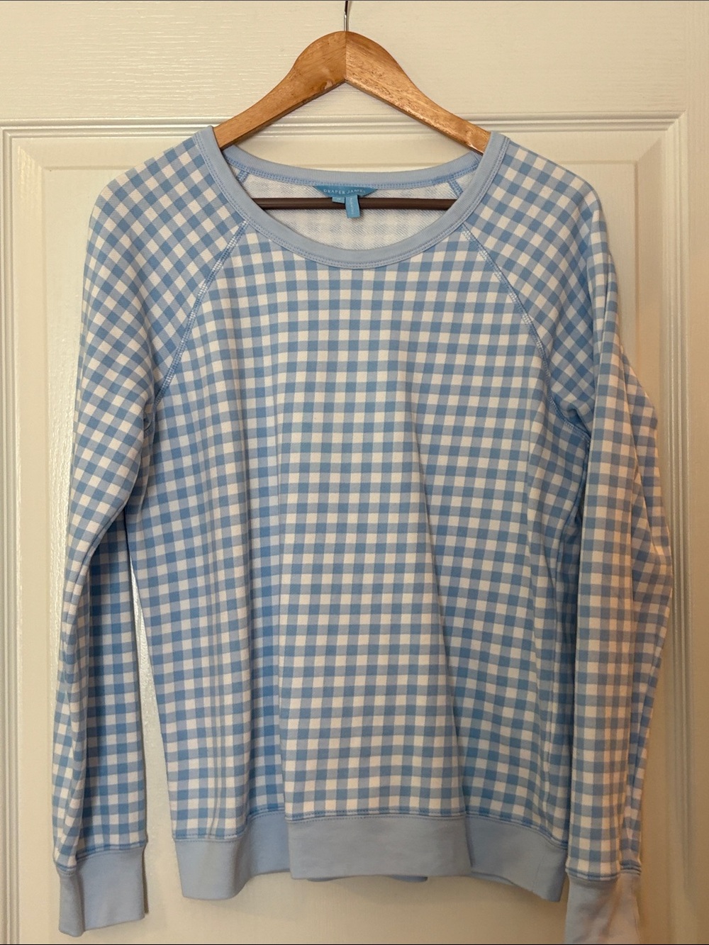 Draper James Light Blue & White Gingham Crewneck